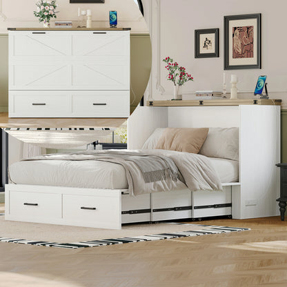 farmhousecabinetbedwhitewithstoragedrawersandchargingstationmultifunctionalbed
