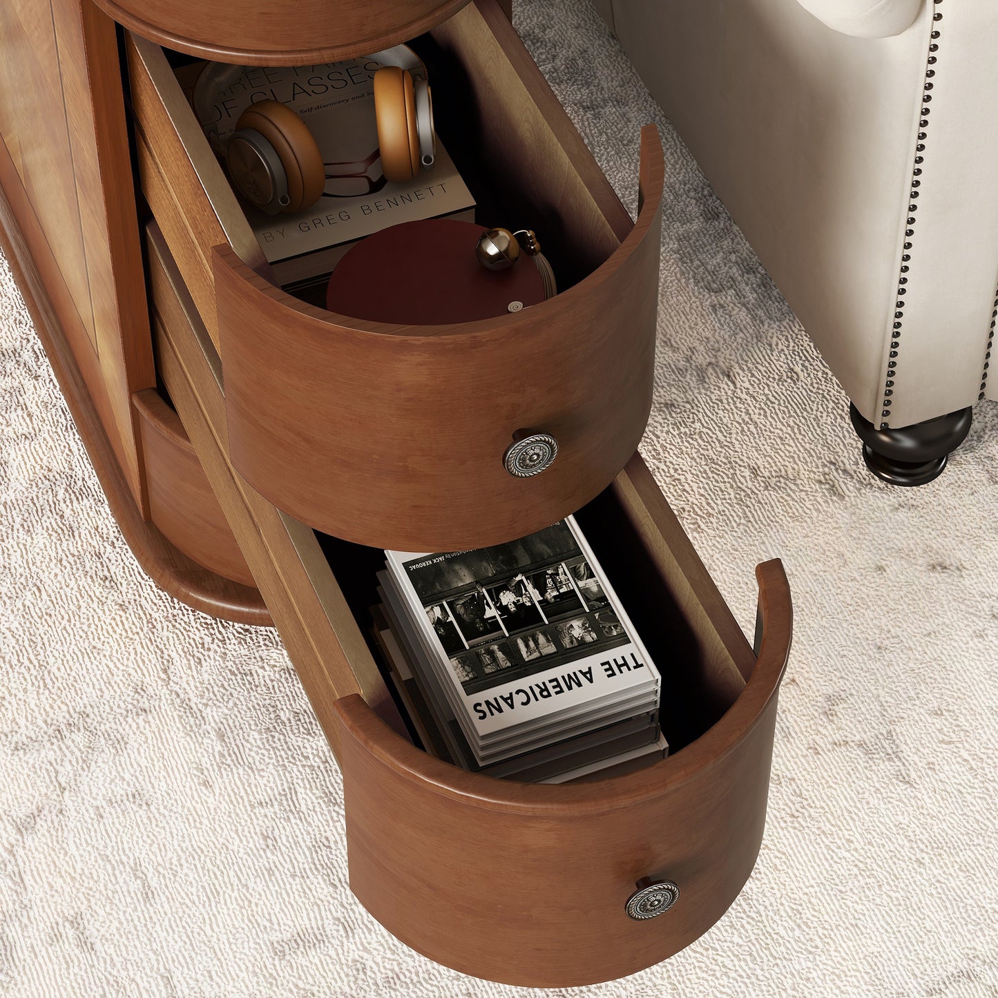 Narrow End Table with Charging Station, Brown
