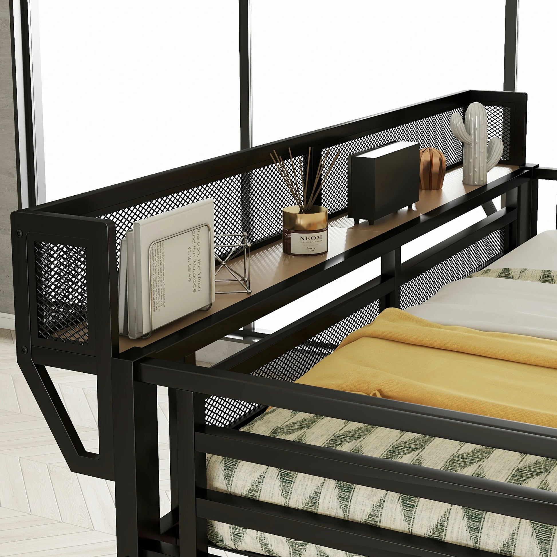 full-metal-loft-bed-upper-bedside-shelf-with-mesh-guard