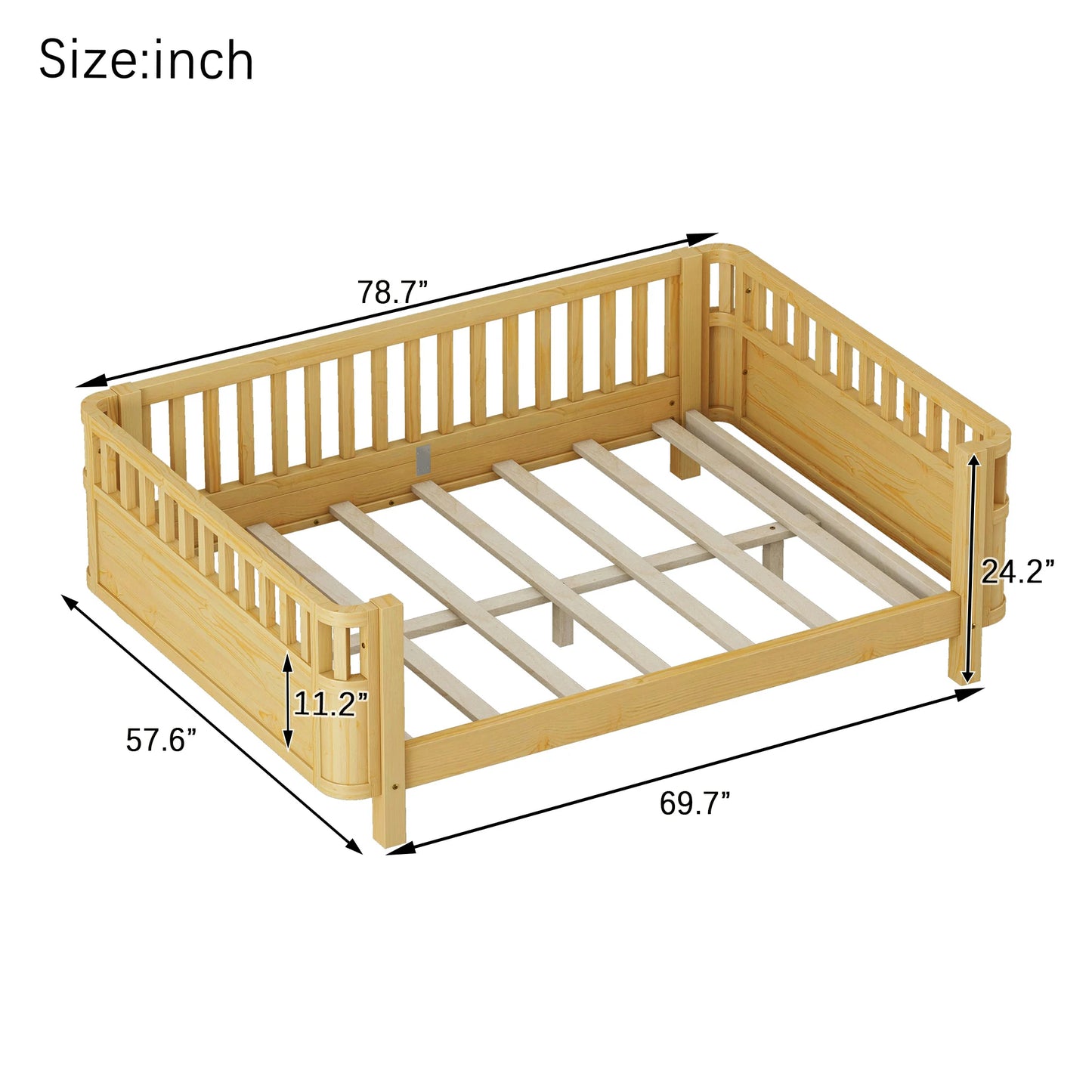 Mirightone™ Wood Montessori Beds with Rails and Slats Support, Modern Daybed Low to Ground with Removable Bed Rails for Girls Boys Bedroom Living Room （Protected by U.S. Design Patent No.D1115368）
