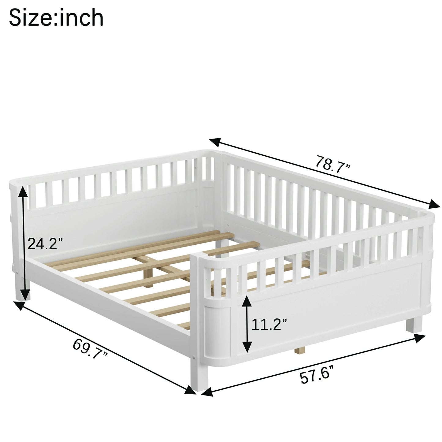 Mirightone™ Wood Montessori Beds with Rails and Slats Support, Modern Daybed Low to Ground with Removable Bed Rails for Girls Boys Bedroom Living Room （Protected by U.S. Design Patent No.D1115368）