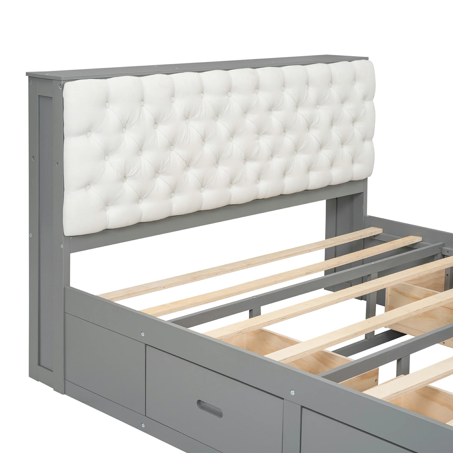 Mirightone™ Wood Queen Size Platform Bed with Storage Headboard, shoe rack and 4 drawers