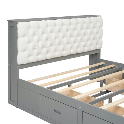 Mirightone™ Wood Queen Size Platform Bed with Storage Headboard, shoe rack and 4 drawers