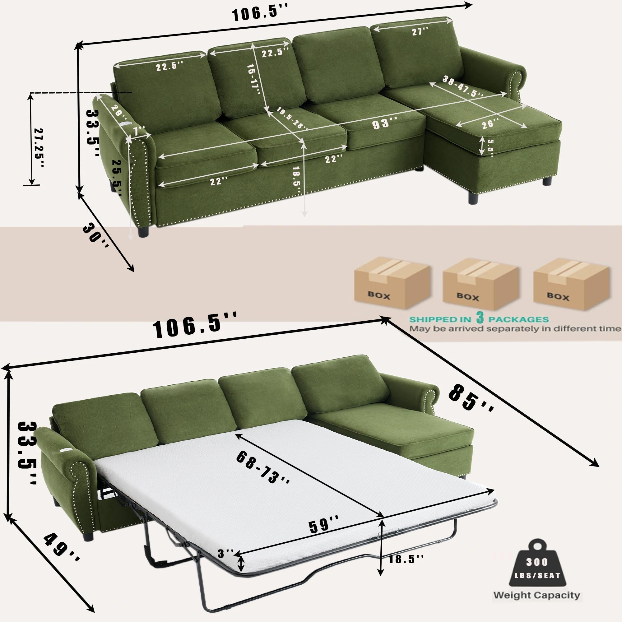 green-sectional-sleeper-sofa-dimensions-chaise-bed.