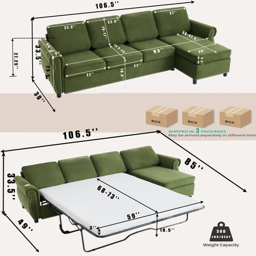 green-sectional-sleeper-sofa-dimensions-chaise-bed.