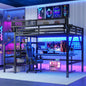 Mirightone™ Loft Bed with Wardrobe and LED Light, Black