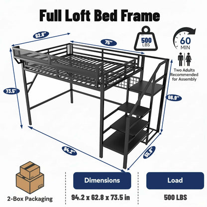 Mirightone™ Loft Bed with Wardrobe and LED Light, Black