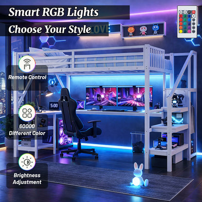 Mirightone™ Full Size Loft Bed with Desk, Loft Bed with Stairs, Loft Beds for Teens