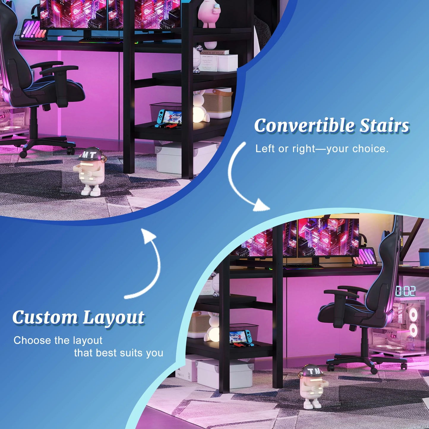 loftbedwithconvertiblestairsleftorrightinstallationcustomizablelayoutstoragestairsbed