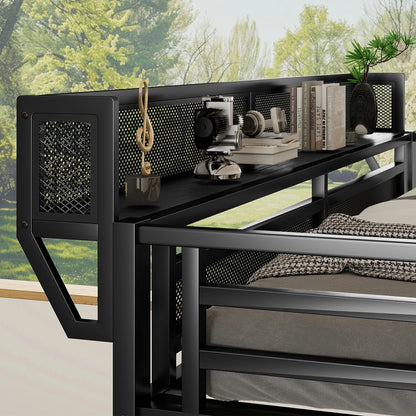 metalloftbedguardrailwithmeshshelfstoragemodernblackloftbeddetail