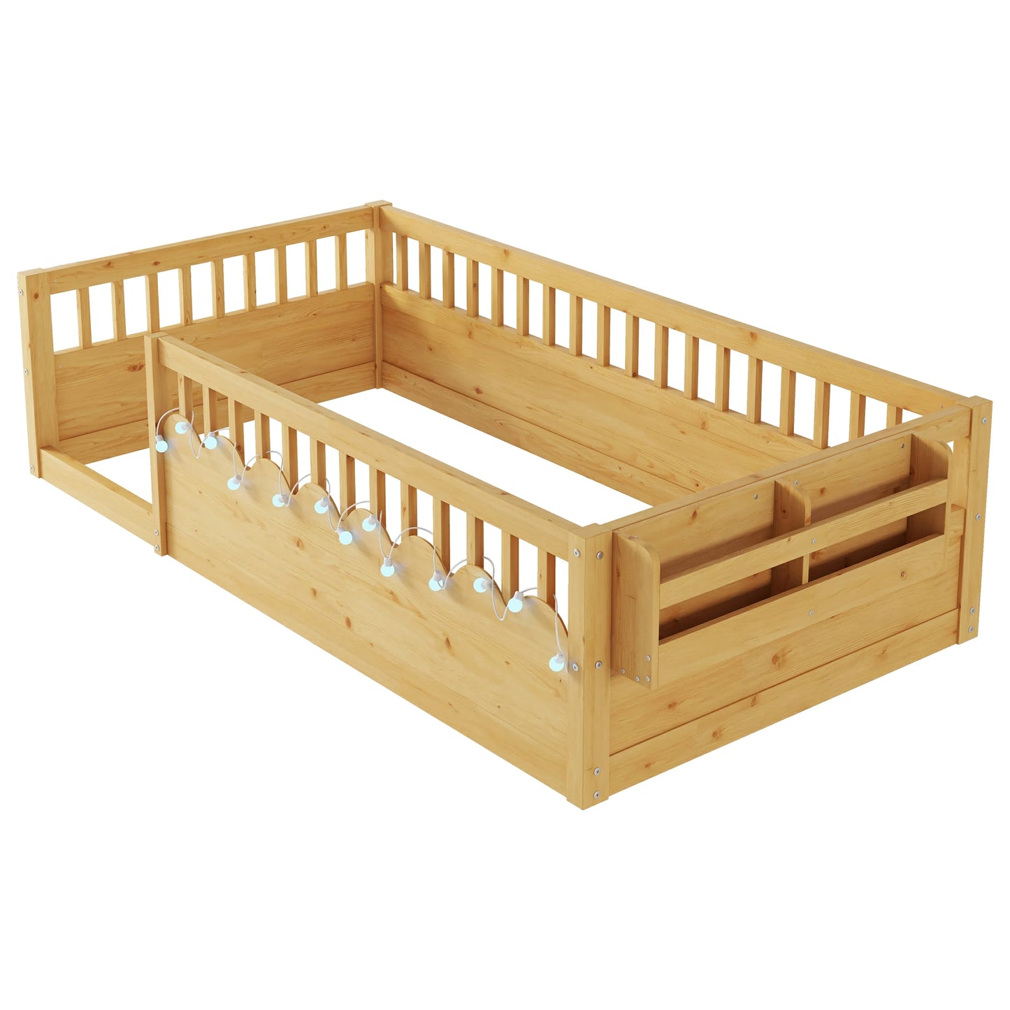 montessori-floor-bed-natural-pine-book-storage-shelf