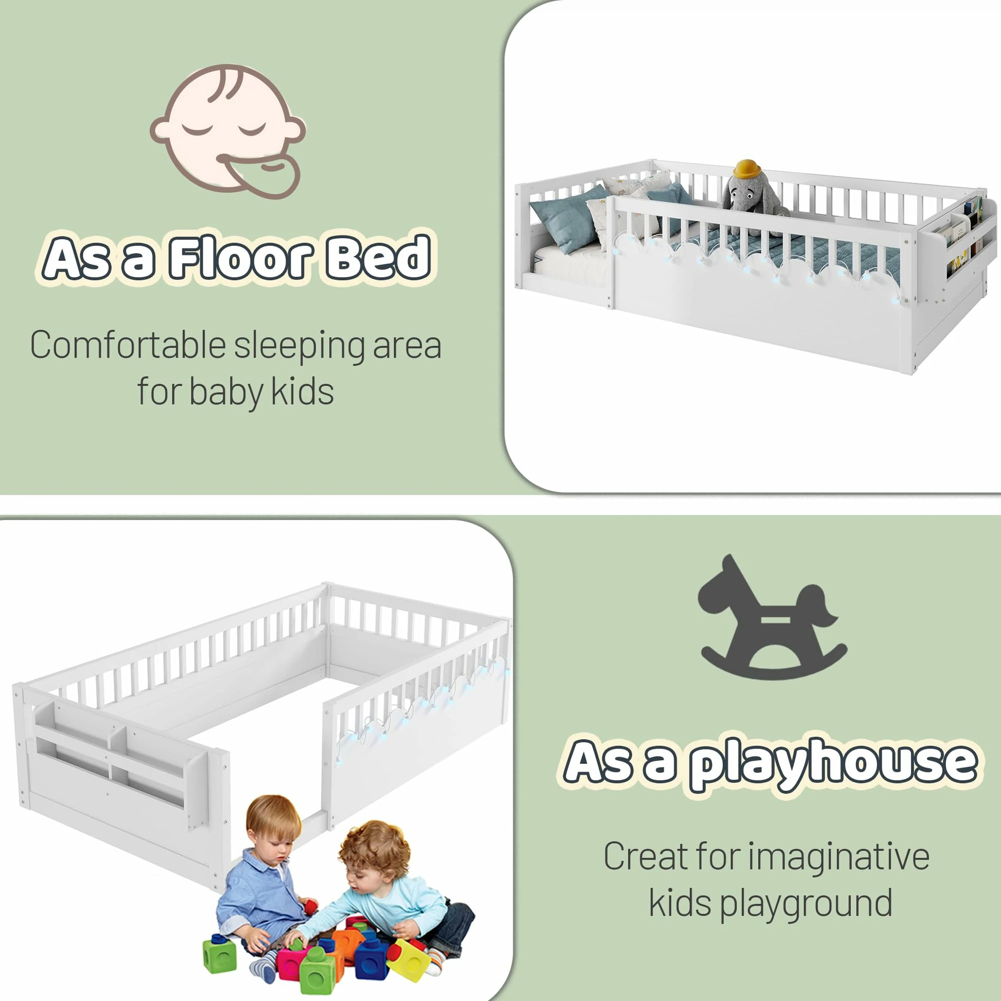 montessori-floor-bed-with-high-rails-led-lights-white.