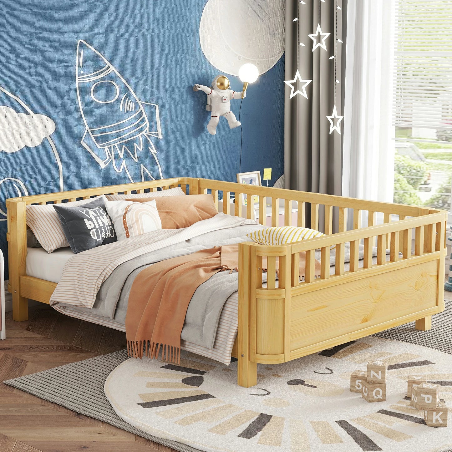 Mirightone™ Wood Montessori Beds with Rails and Slats Support, Modern Daybed Low to Ground with Removable Bed Rails for Girls Boys Bedroom Living Room （Protected by U.S. Design Patent No.D1115368）