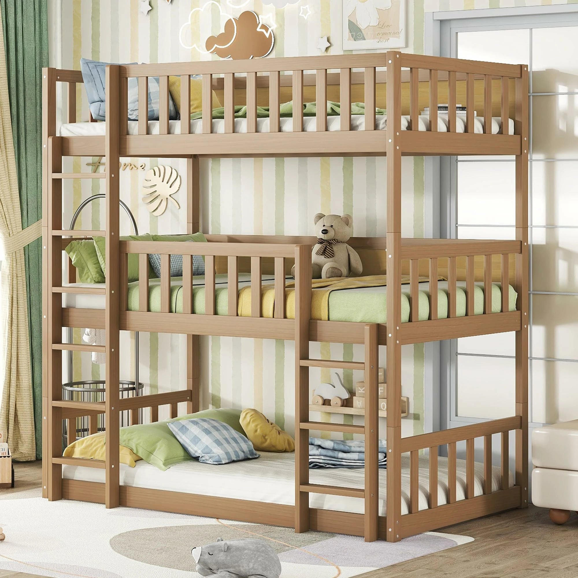 natural-wood-triple-bunk-bed-with-ladders-and-guardrails