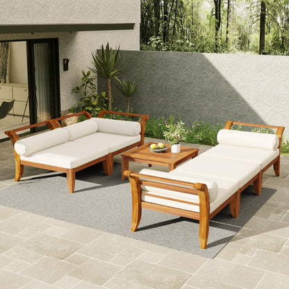 outdoorpatiosectionalsofasetinmodernbackyardwithacaciawoodframeandbeigecushions_perfectforgarden_deckandpoolside