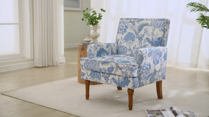 Mirightone™ Floral Accent Chair with High Back & Nailhead Trim, Comfy Upholstered Armchair with Solid Wood Legs, Contemporary Decorative Lounge Seating for Living Room, Bedroom, Reading Corner