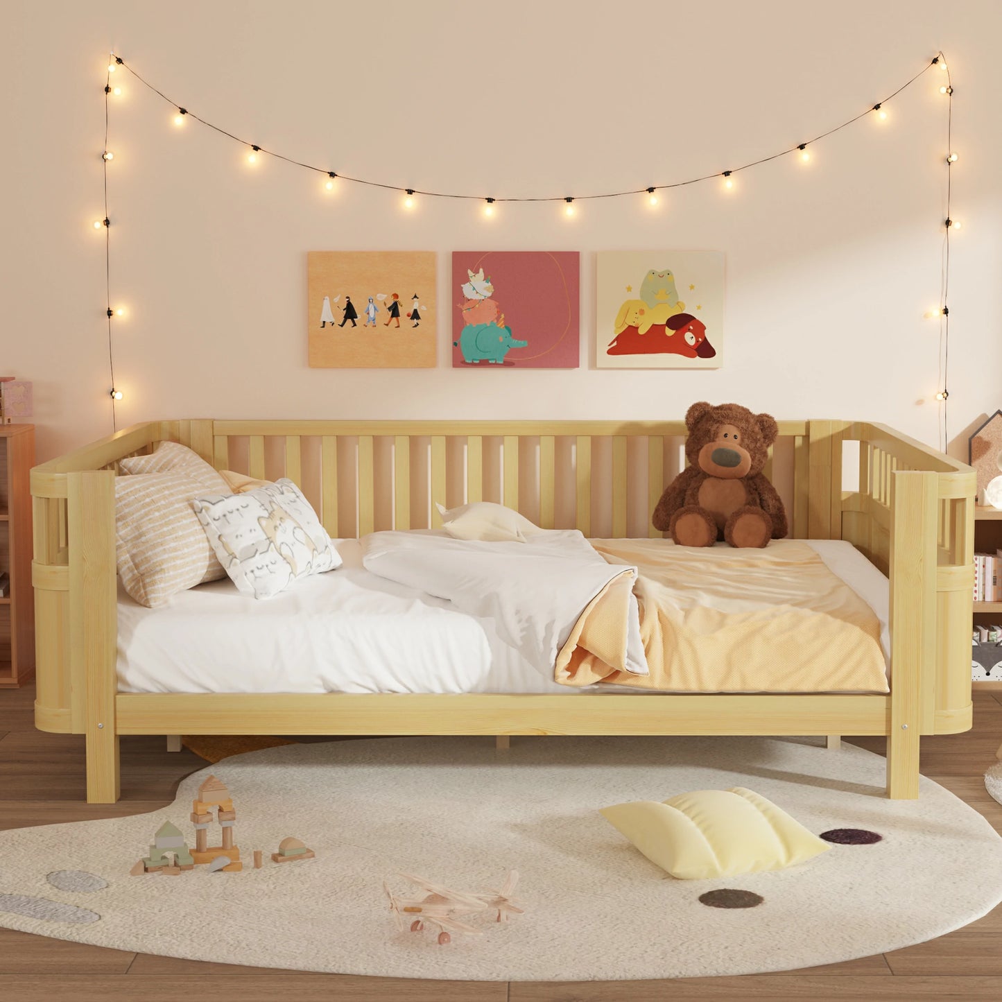 Mirightone™ Wood Montessori Beds with Rails and Slats Support, Modern Daybed Low to Ground with Removable Bed Rails for Girls Boys Bedroom Living Room （Protected by U.S. Design Patent No.D1115368）