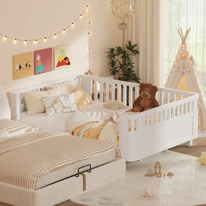 Mirightone™ Wood Montessori Beds with Rails and Slats Support, Modern Daybed Low to Ground with Removable Bed Rails for Girls Boys Bedroom Living Room （Protected by U.S. Design Patent No.D1115368）