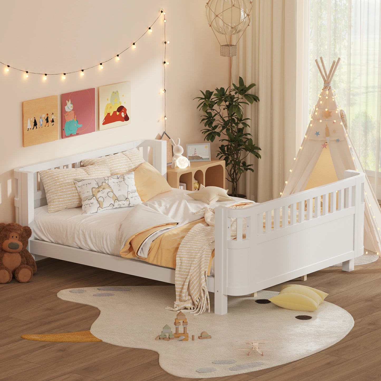 Mirightone™ Wood Montessori Beds with Rails and Slats Support, Modern Daybed Low to Ground with Removable Bed Rails for Girls Boys Bedroom Living Room （Protected by U.S. Design Patent No.D1115368）