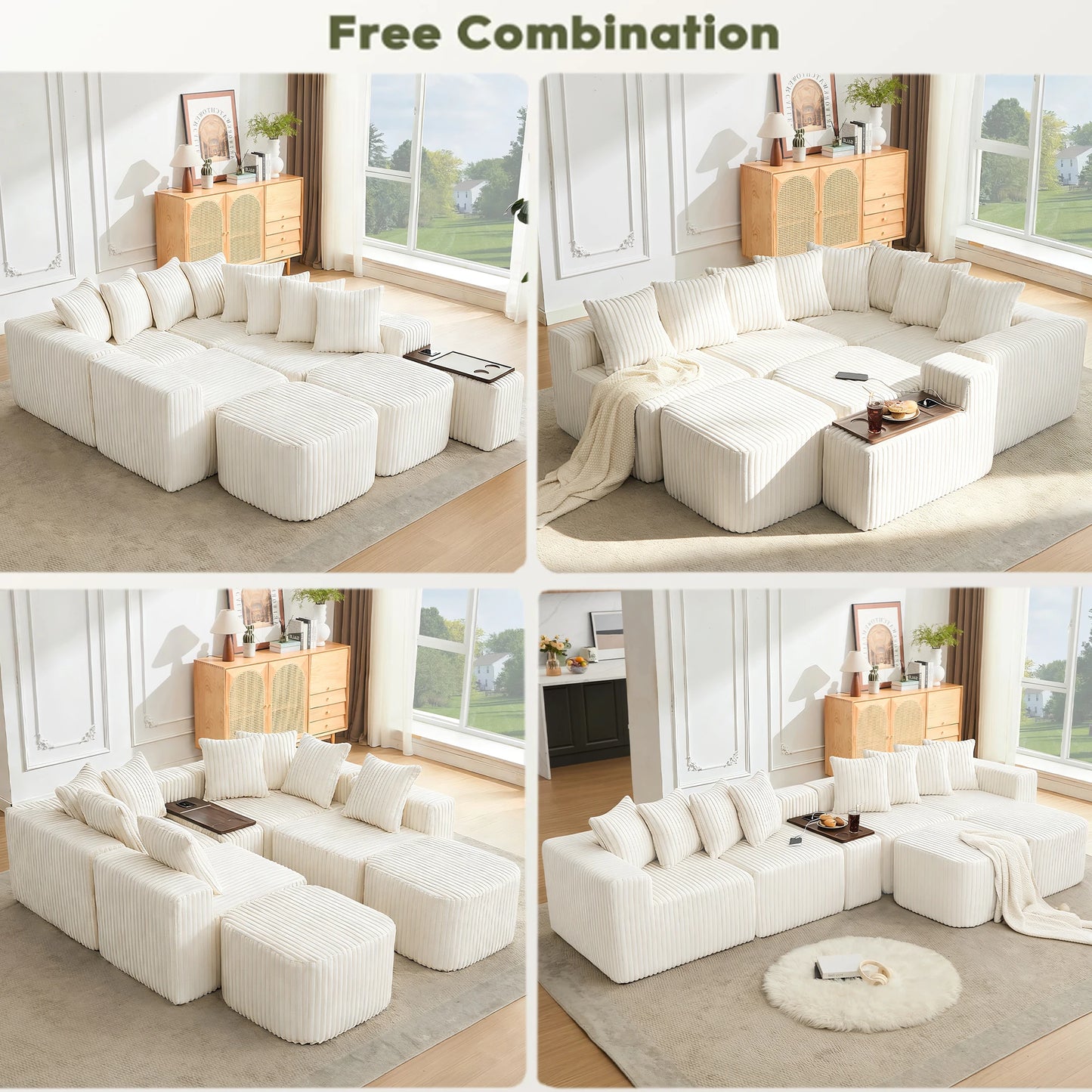 Mirightone™ 137.5" U Shaped Sofa Couch with USB, Wireless Charge & Coffee Table