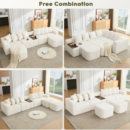 Mirightone™ 137.5" U Shaped Sofa Couch with USB, Wireless Charge & Coffee Table