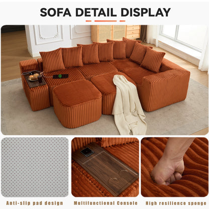 Mirightone™ 137.5" U Shaped Sofa Couch with USB, Wireless Charge & Coffee Table