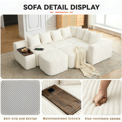 Mirightone™ 137.5" U Shaped Sofa Couch with USB, Wireless Charge & Coffee Table