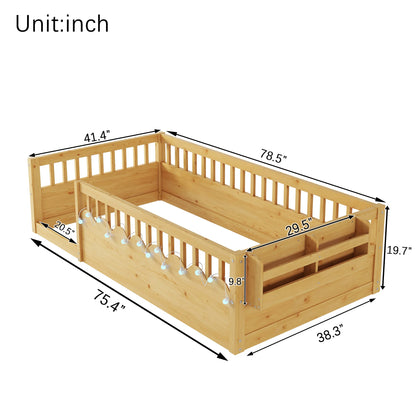 twin-montessori-floor-bed-natural-wood-dimensions-78.5-x-41.4-inch