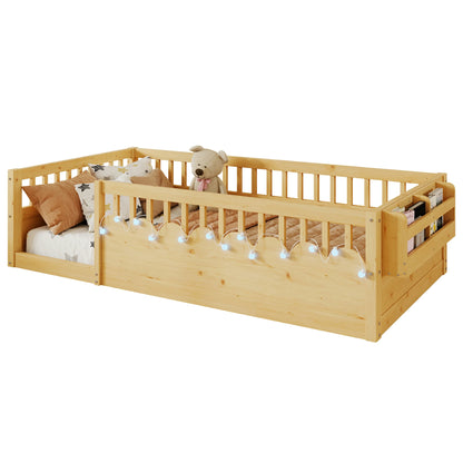 twin-montessori-floor-bed-with-high-rails-led-lights-white