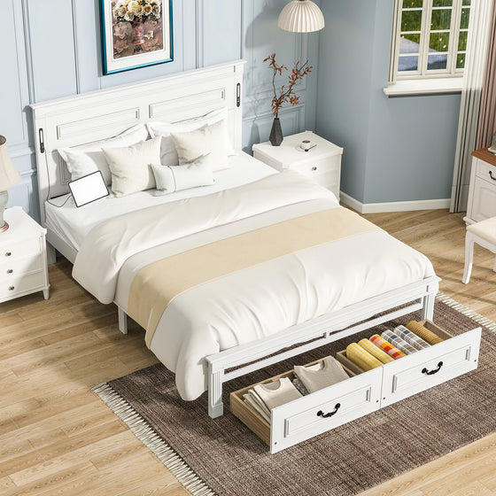 Mirightone ™ Queen Size Bed Frame with 2 Storage Drawers, Strengthened Frame.