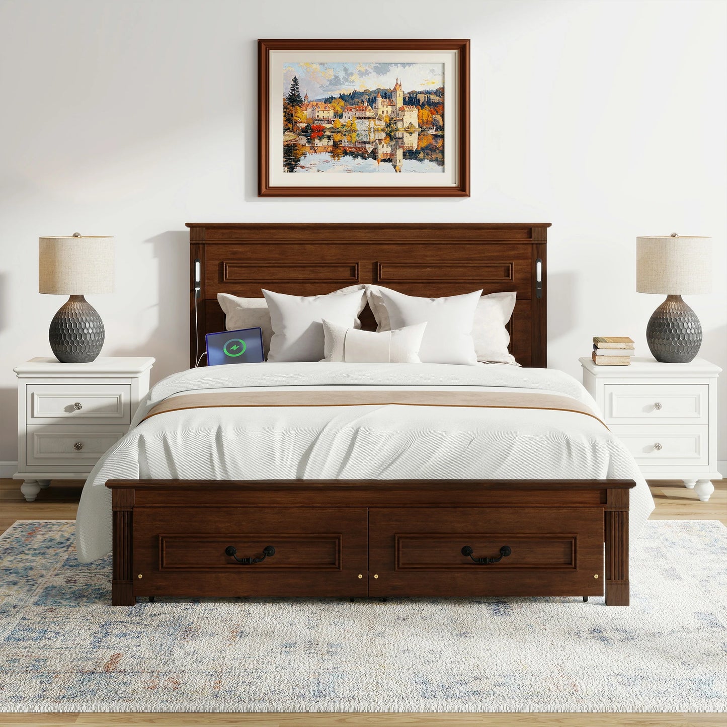 Mirightone ™ Queen Size Bed Frame with 2 Storage Drawers, Strengthened Frame.