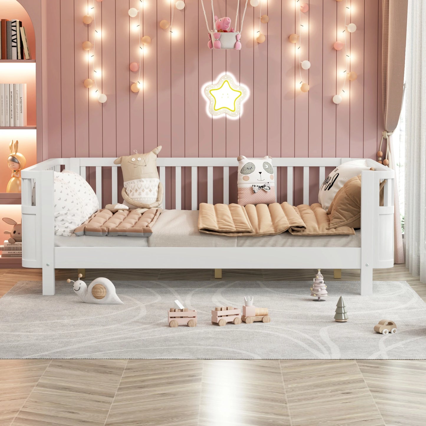 Mirightone™ Wood Montessori Beds with Rails and Slats Support, Modern Daybed Low to Ground with Removable Bed Rails for Girls Boys Bedroom Living Room （Protected by U.S. Design Patent No.D1115368）