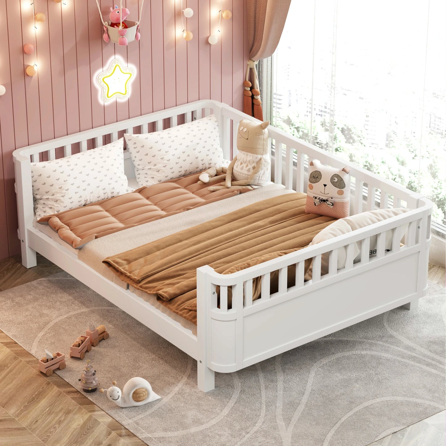 Mirightone™ Wood Montessori Beds with Rails and Slats Support, Modern Daybed Low to Ground with Removable Bed Rails for Girls Boys Bedroom Living Room （Protected by U.S. Design Patent No.D1115368）