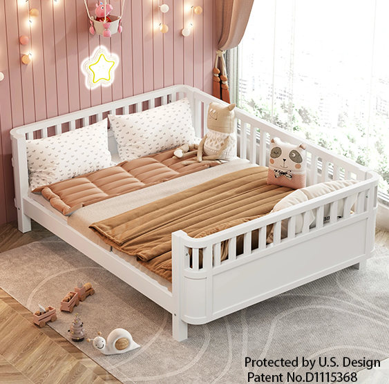 Mirightone™ Wood Montessori Beds with Rails and Slats Support, Modern Daybed Low to Ground with Removable Bed Rails for Girls Boys Bedroom Living Room （Protected by U.S. Design Patent No.D1115368）