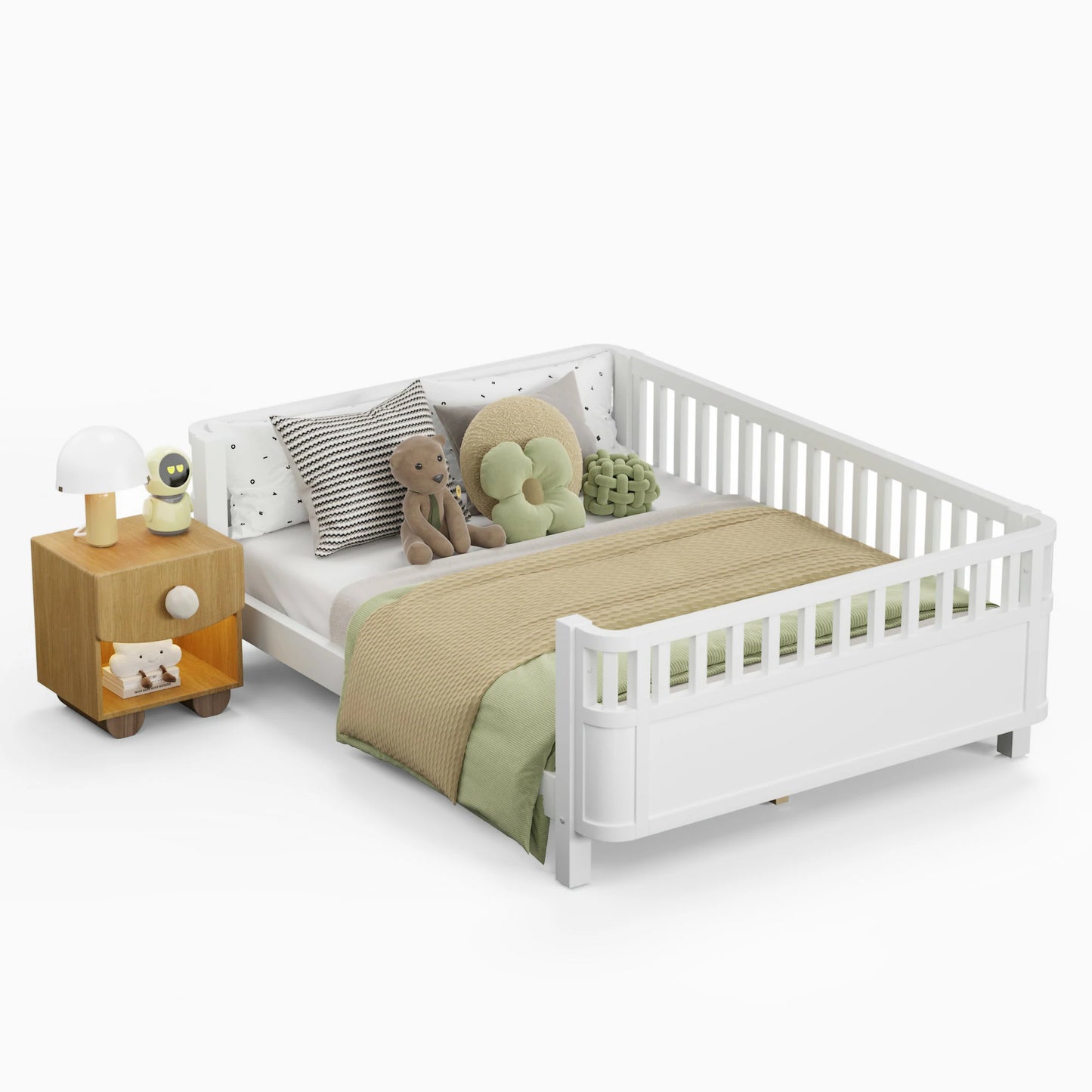 Mirightone™ Wood Montessori Beds with Rails and Slats Support, Modern Daybed Low to Ground with Removable Bed Rails for Girls Boys Bedroom Living Room （Protected by U.S. Design Patent No.D1115368）