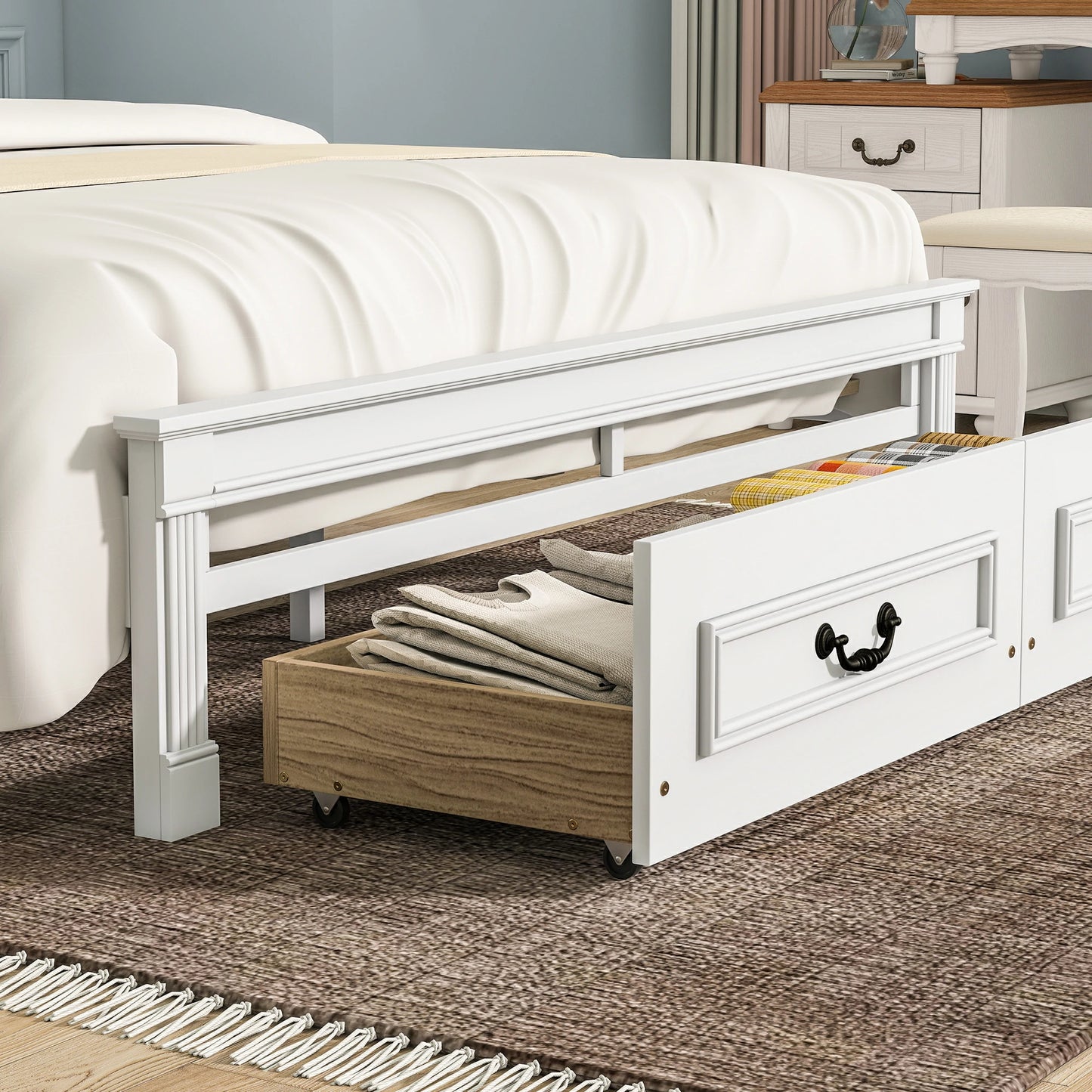 Mirightone ™ Queen Size Bed Frame with 2 Storage Drawers, Strengthened Frame.
