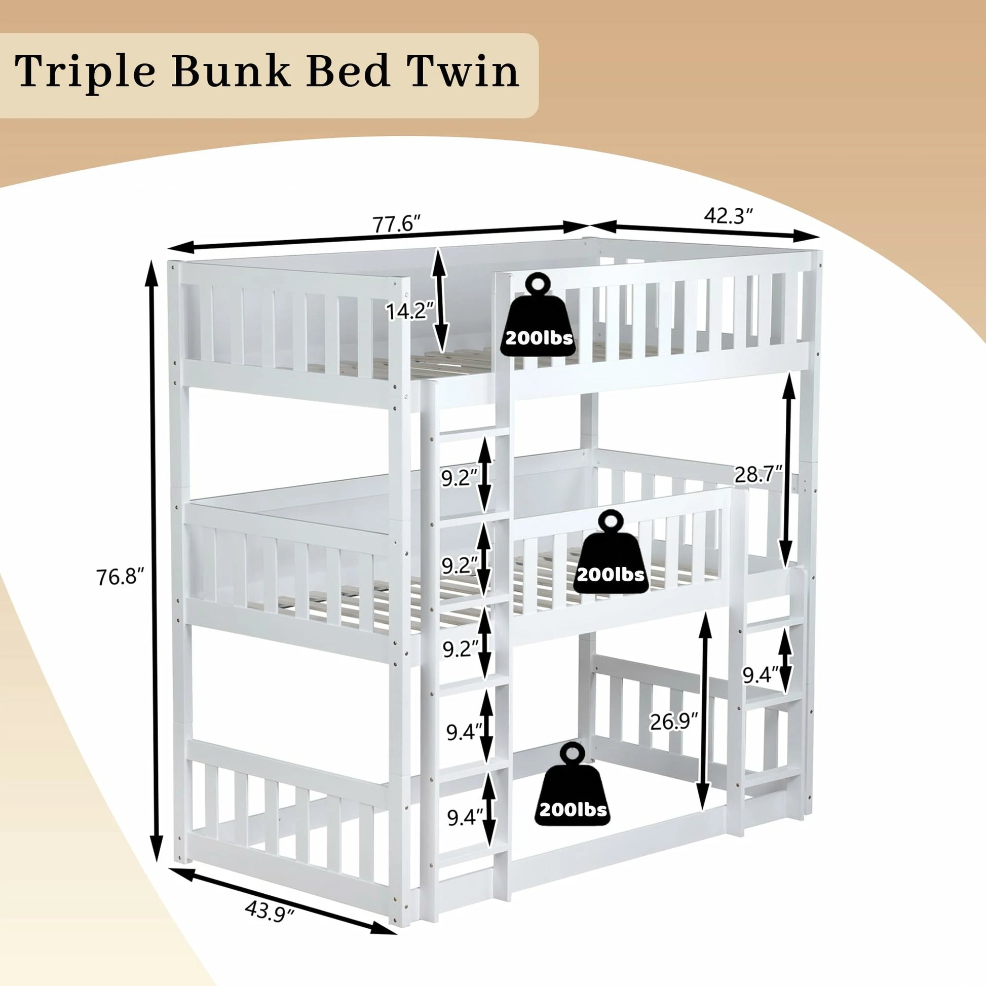 white-triple-bunk-bed-twin-size-chart-with-ladder