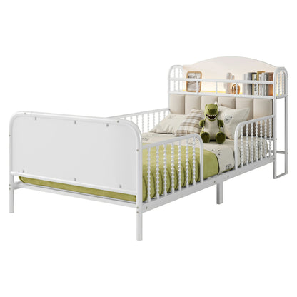 white-twin-kids-bed-led-headboard-guardrails