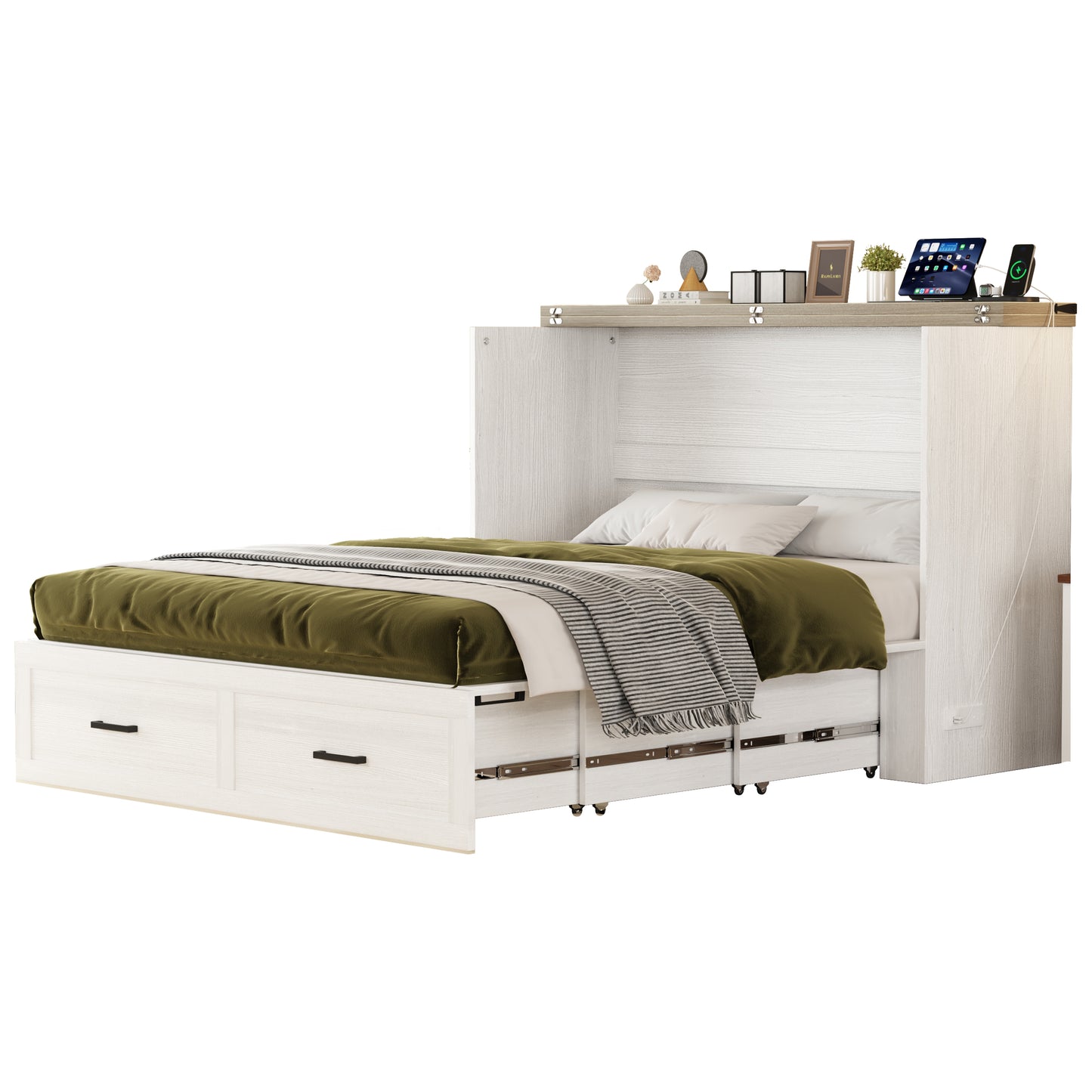 whitecabinetbedpulloutframestructurehiddenbedmechanism