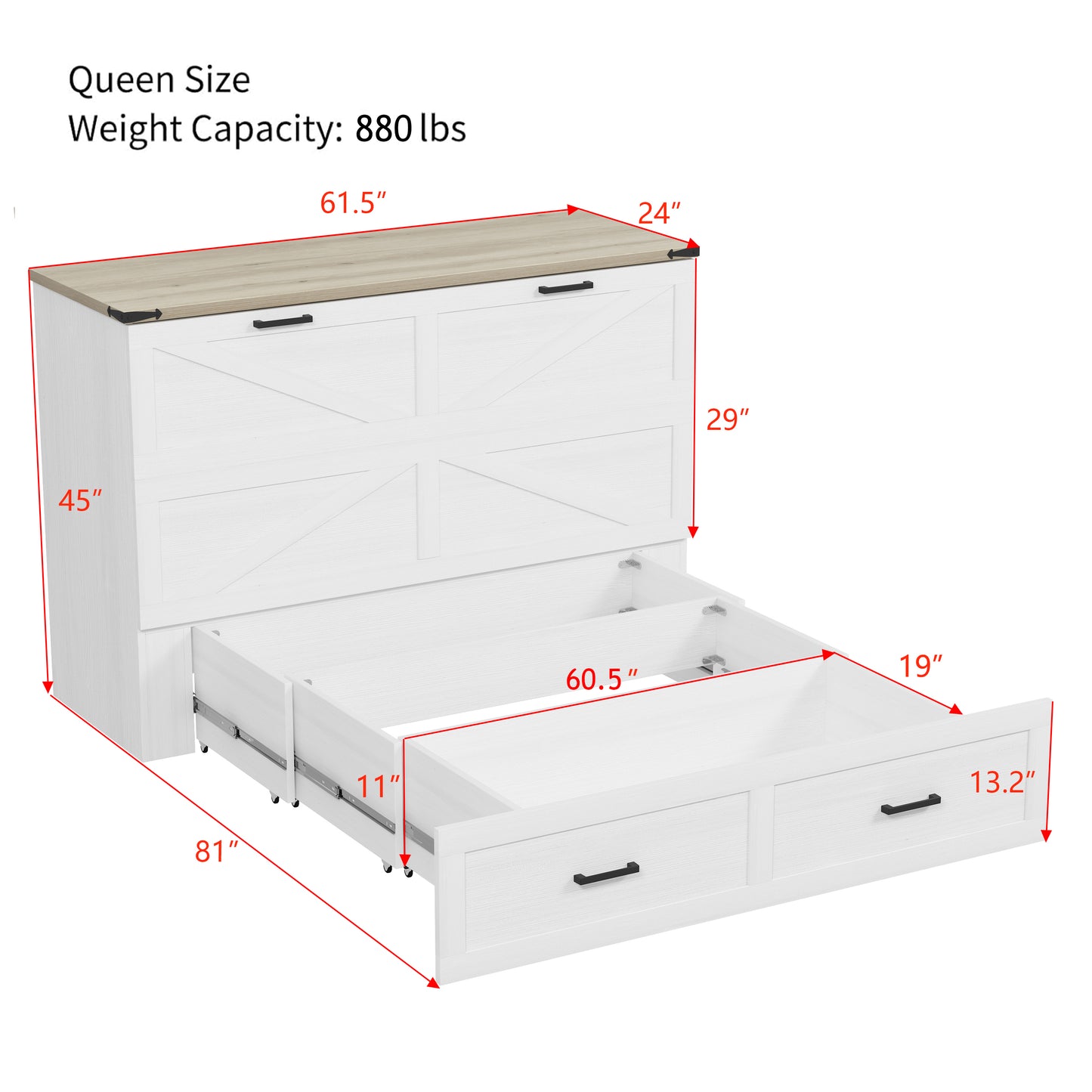 Mirightone™ Murphy Cabinet Bed with Charging Station and Storage Drawer