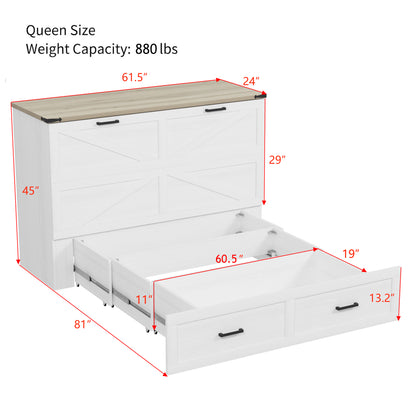 Mirightone™ Murphy Cabinet Bed with Charging Station and Storage Drawer