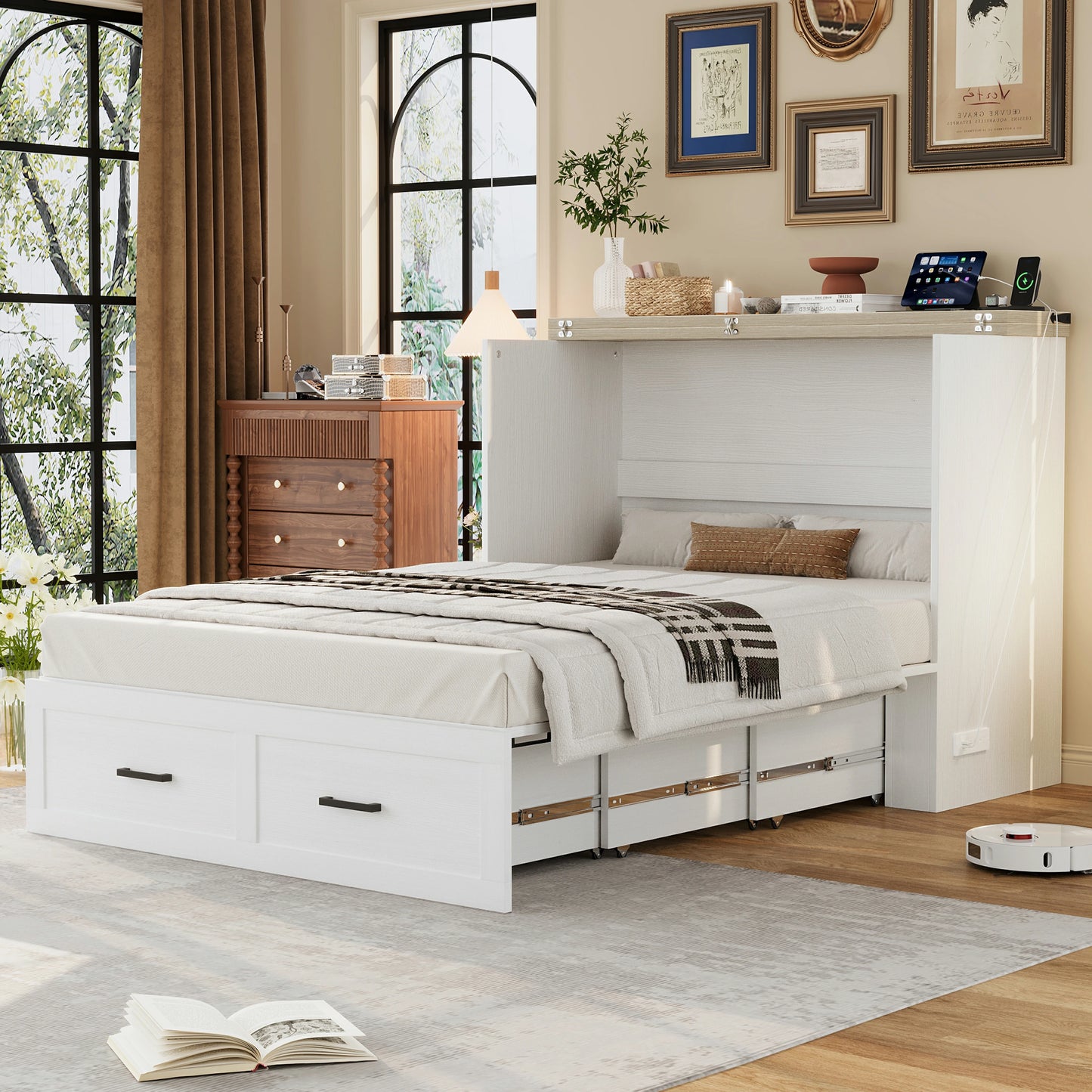 whitefarmhousemurphybedfullsizewithdrawersinmodernbedroomspacesavingbed