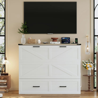 whitefarmhousestoragebedcabinetclosedfullsizemurphybedwithdrawersandshelf