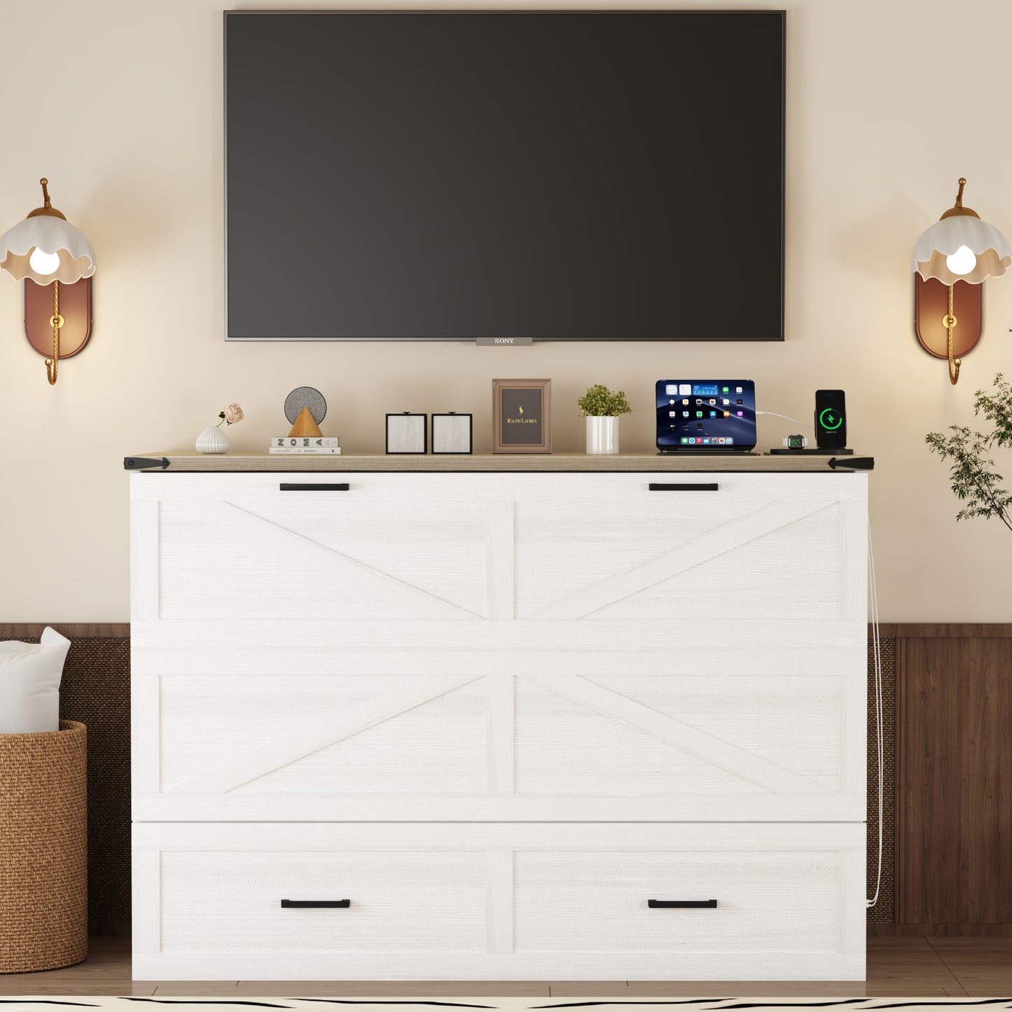 whitemurphycabinetbedclosedfarmhousestylestoragebedcabinet