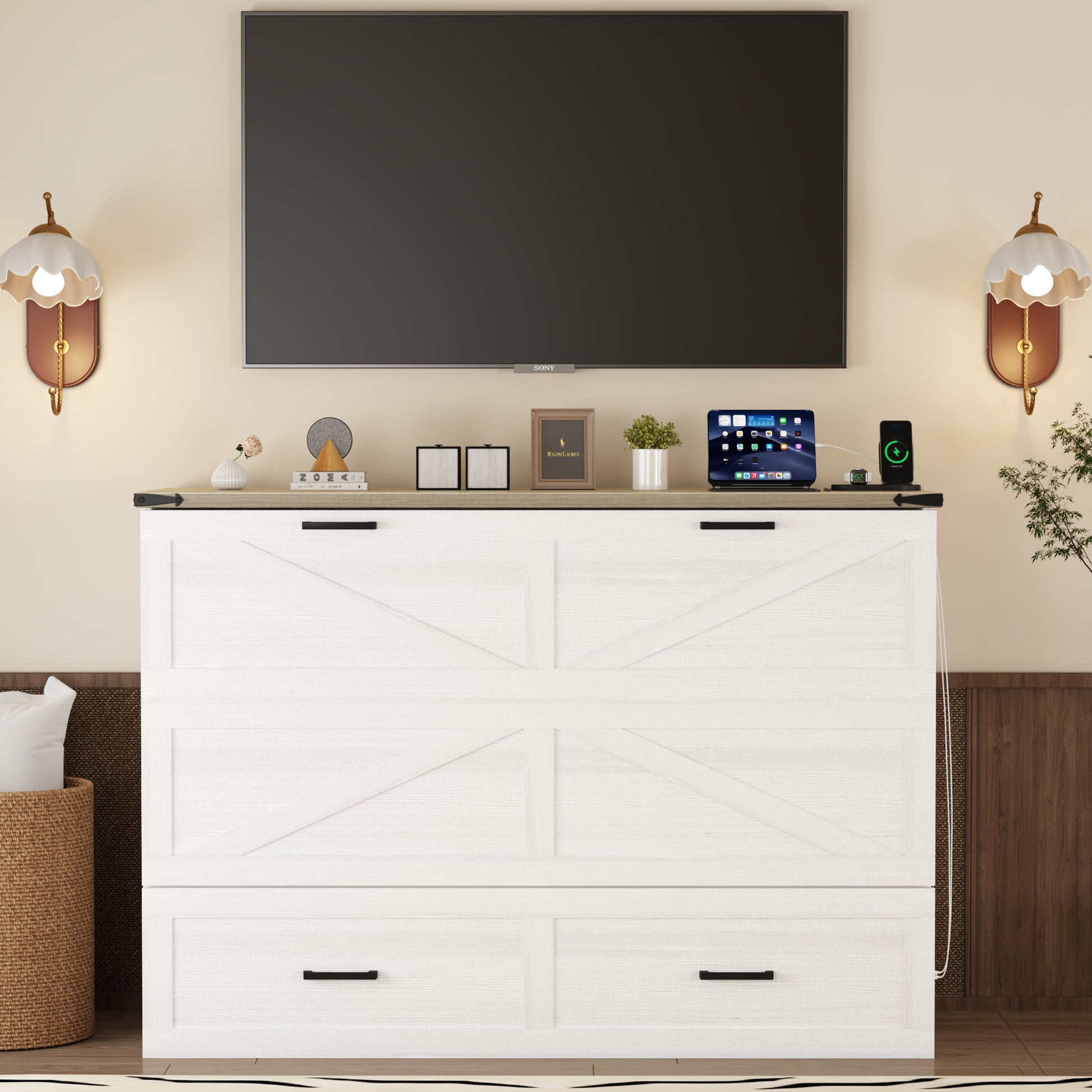 whitemurphycabinetbedclosedfarmhousestylestoragebedcabinet