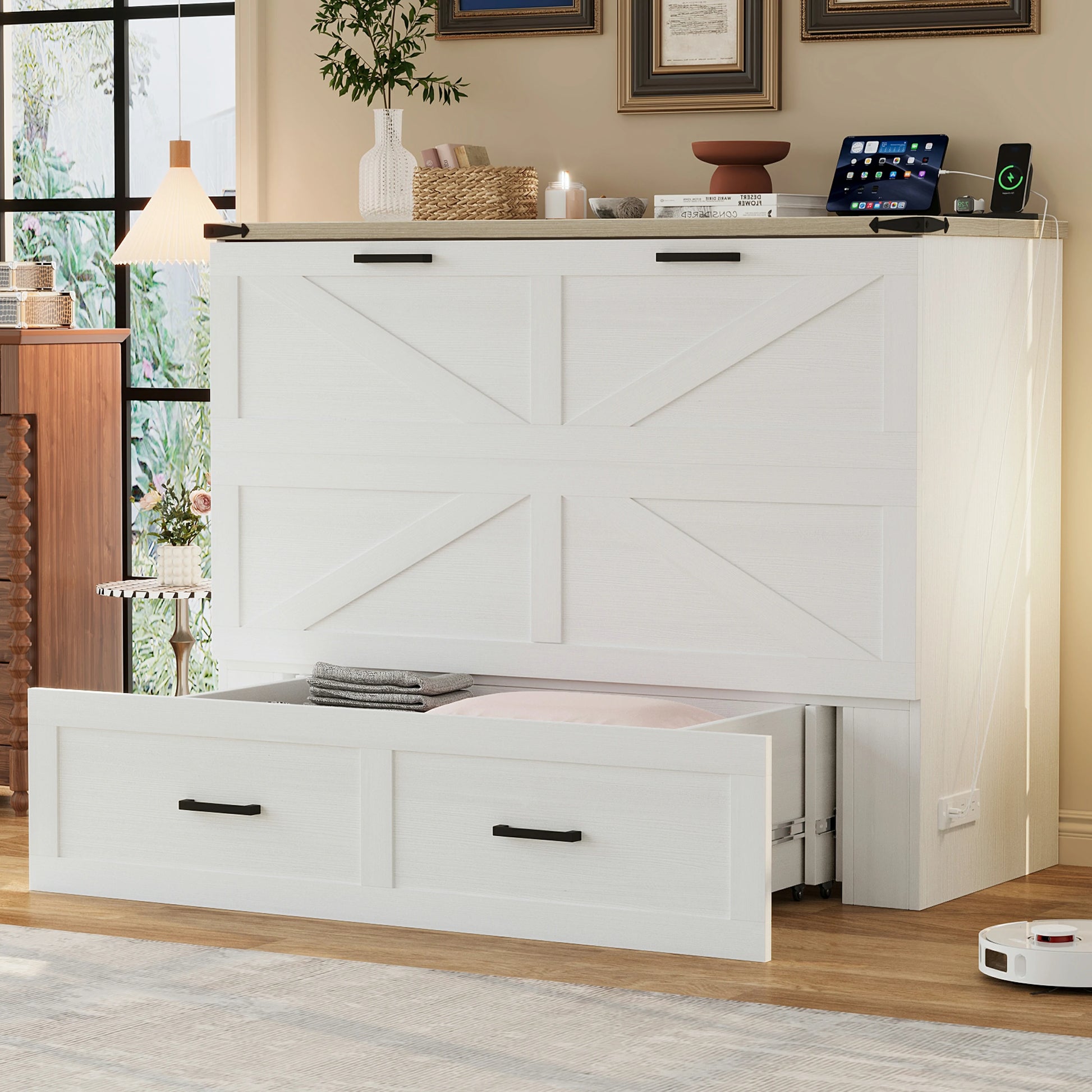 whitestoragebedwithlargedrawerunderbedsmoothslidingdrawerfarmhousestyle