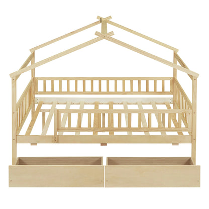wooden-house-platform-bed-frame-with-roof-natural-pine